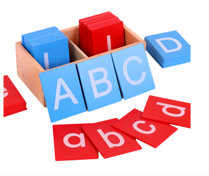 Alfabeto de lija en mayúscula y minúscula con caja Montessori