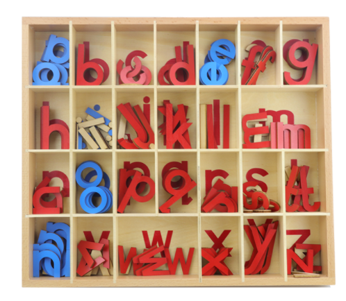Alfabeto móvil en minúscula con caja Montessori