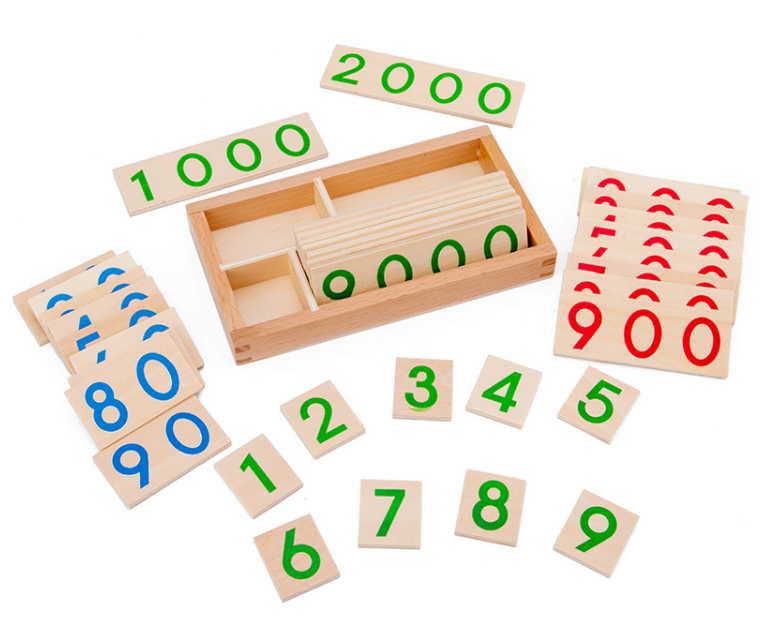 Números largos de madera Montessori 1-9000