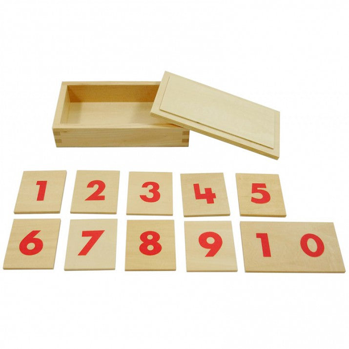Caja con 10 tarjetas de madera con números del 1 al 10 Montessori